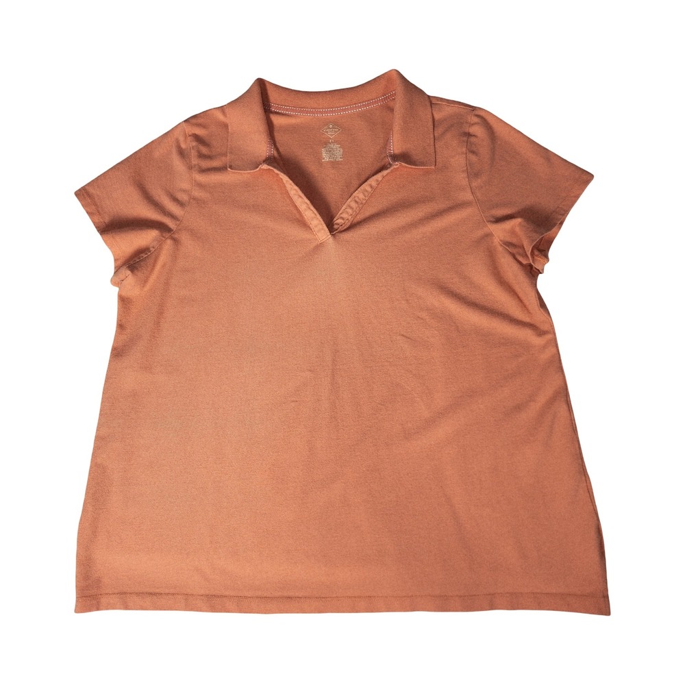 St Johns Bay Womens Coral Peach Short Sleeve V-Neck Polo Shirt Size 2X